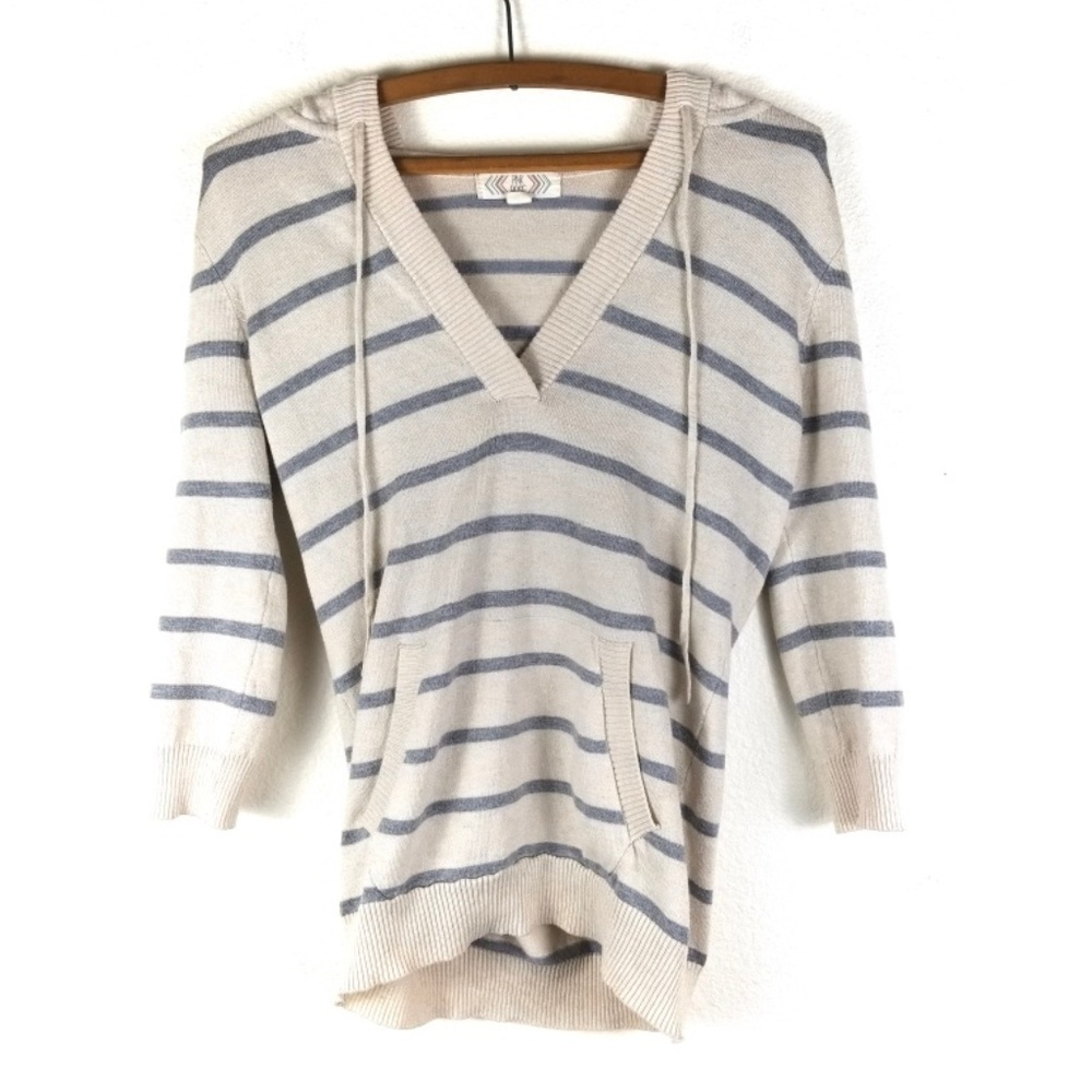 Pink Rose Beige Gray Striped Hoodie Sweater Medium